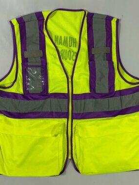 Human Resources Safety Vest - Neon Yellow/Purple w/ Reflective Gray MEDIUM